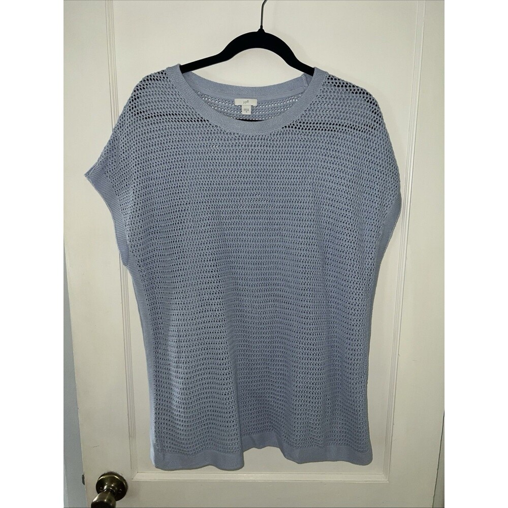 J Jill Womens Med Textured Open Stitch Sweater Knit Poncho Tunic Pale Blue